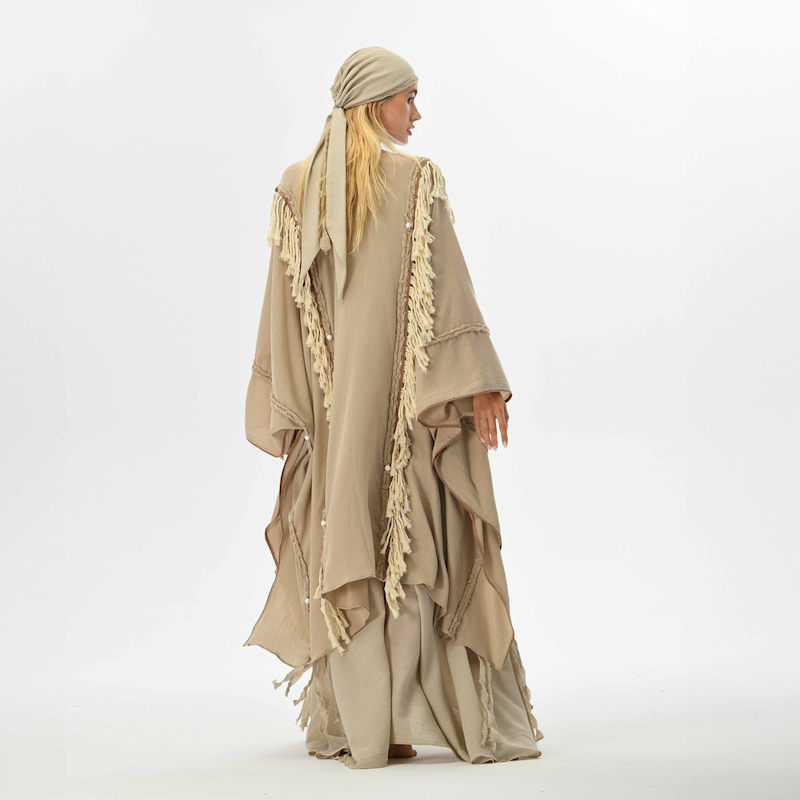 Thumbnail of Sidra Poncho Beige - Boho Unisex Cape Kimono image