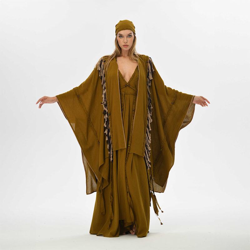 Thumbnail of Sidra Poncho Brown - Boho Unisex Cape Kimono image