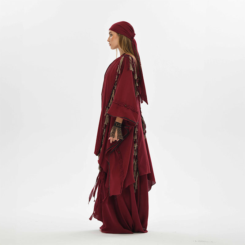 Thumbnail of Sidra Poncho Red - Boho Unisex Cape Kimono image