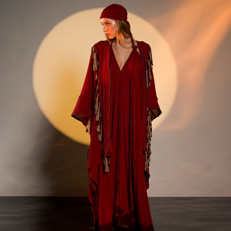 Thumbnail of Sidra Poncho Red - Boho Unisex Cape Kimono image
