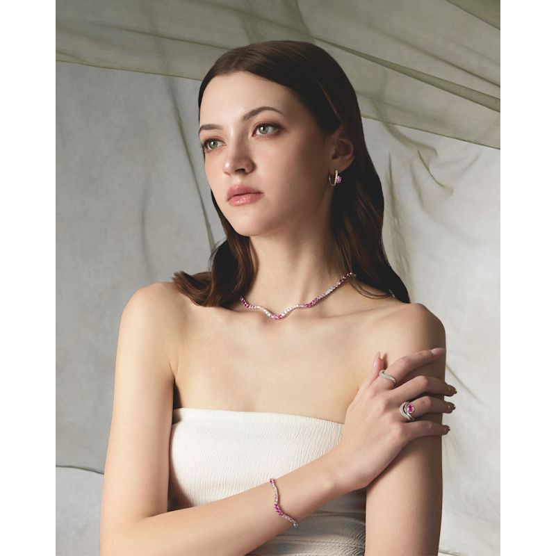 Thumbnail of Sierra Ridgeline Collar Necklace - Fuchsia Pink image