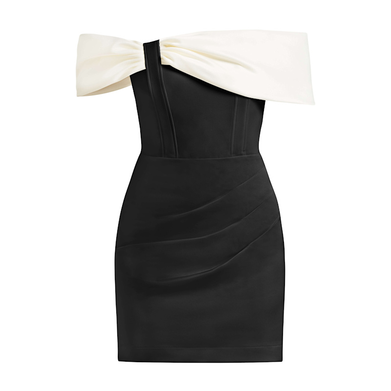 Thumbnail of Signature Of The Sun Satin Mini Dress - Black & White image