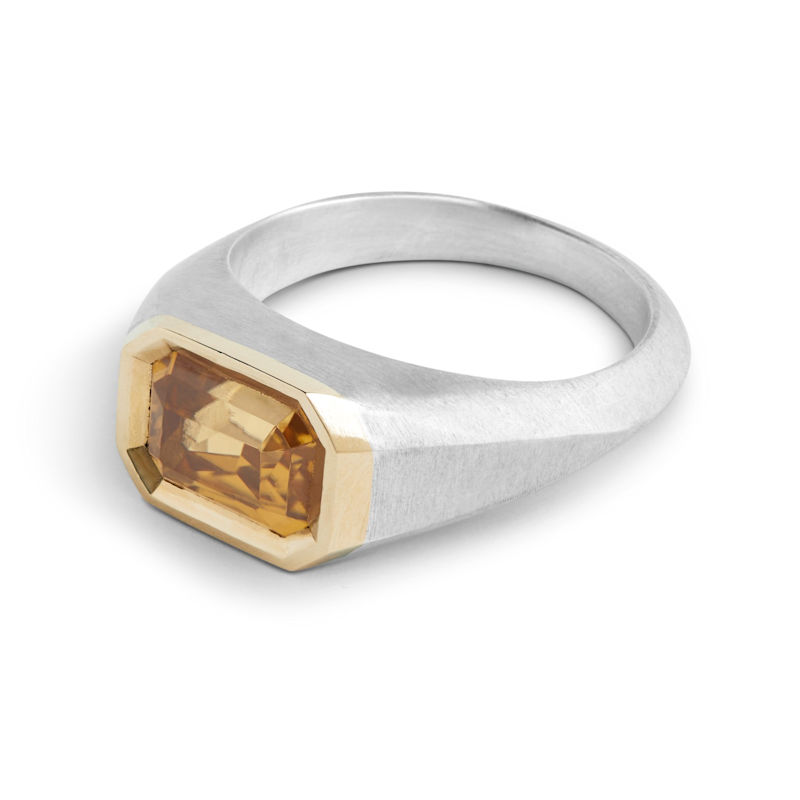 Thumbnail of Signet Ring - Silver & Gold - Natural Peach  Zircon image