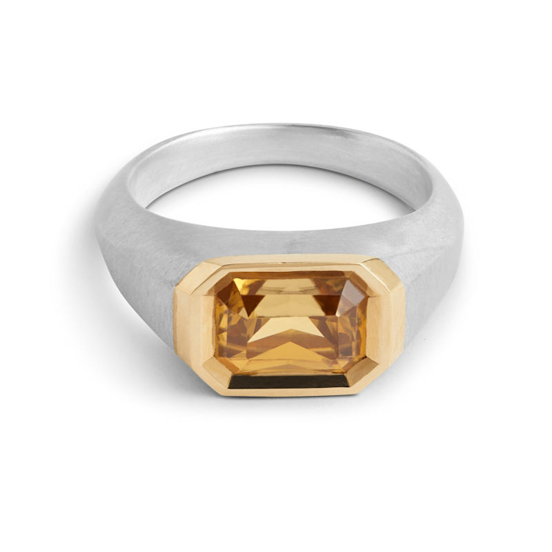 Thumbnail of Signet Ring - Silver & Gold - Natural Peach  Zircon image