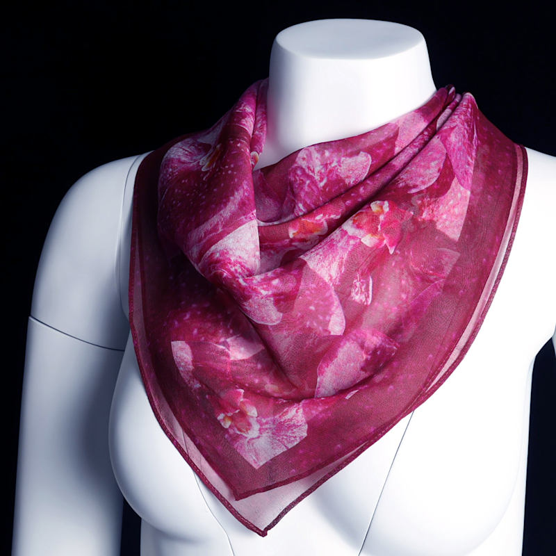 Thumbnail of Silk Square Scarf - Orchids - Pink To Deep Magenta image