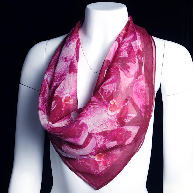 Thumbnail of Silk Square Scarf - Orchids - Pink To Deep Magenta image