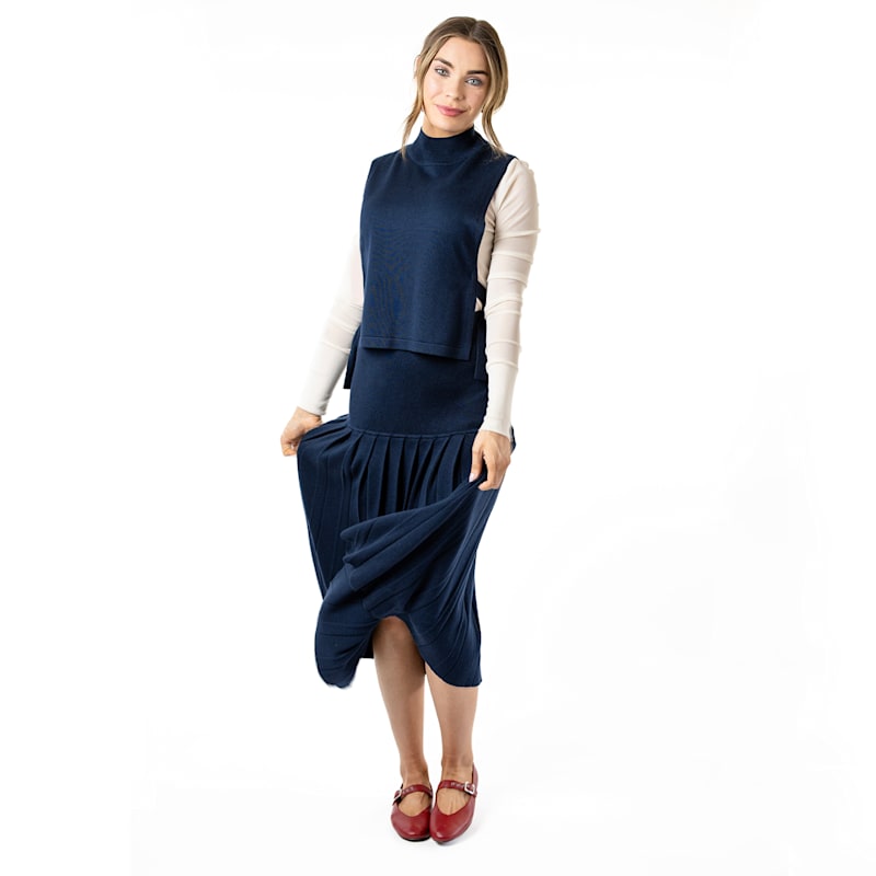 Thumbnail of Silk Cashmere Pleated Skirt - Navy image