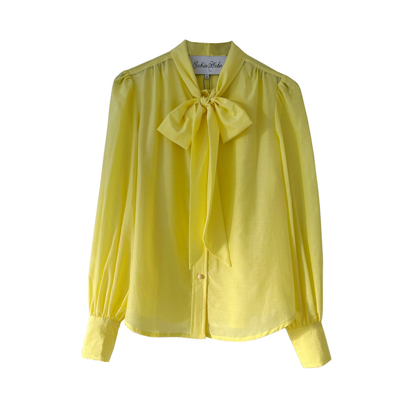 coito 　nui mond cotton silk blouse Silk Cotton Bow Blouse In Lemon Yellow | Subin Hahn | Wolf