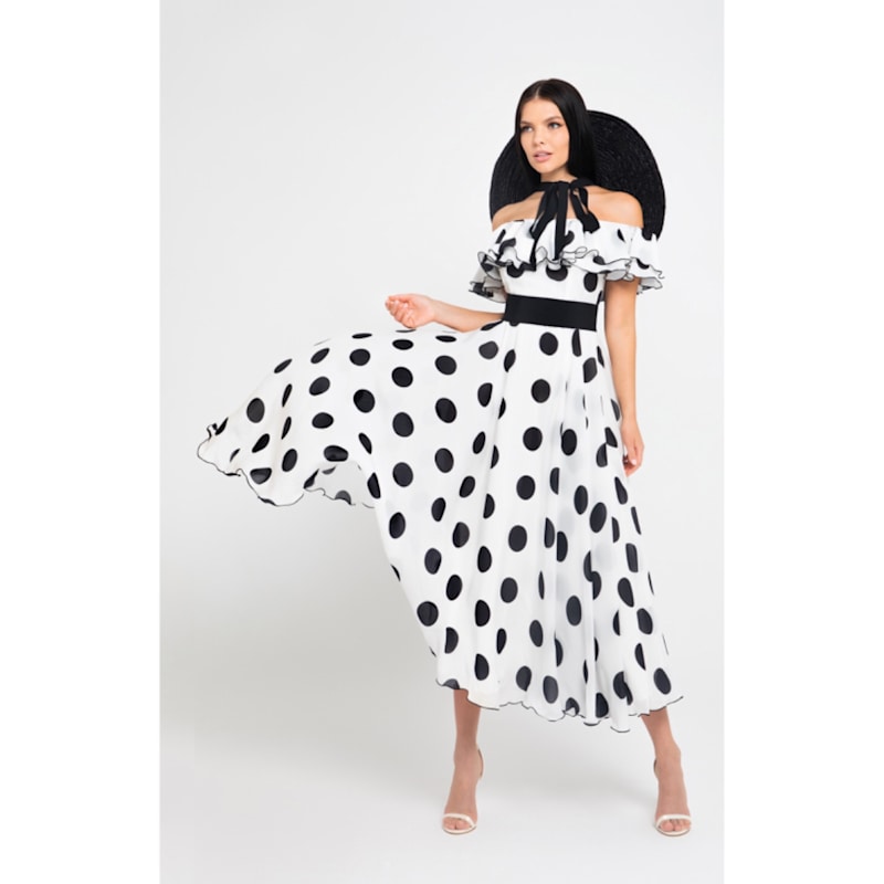 Thumbnail of 100% Silk Dress Scarlett Polka-Dots Midi image