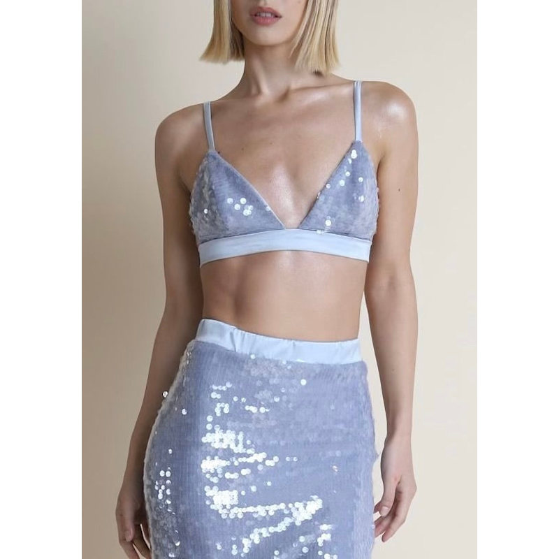 Thumbnail of Silk Dusty Blue Sequin Bralette image