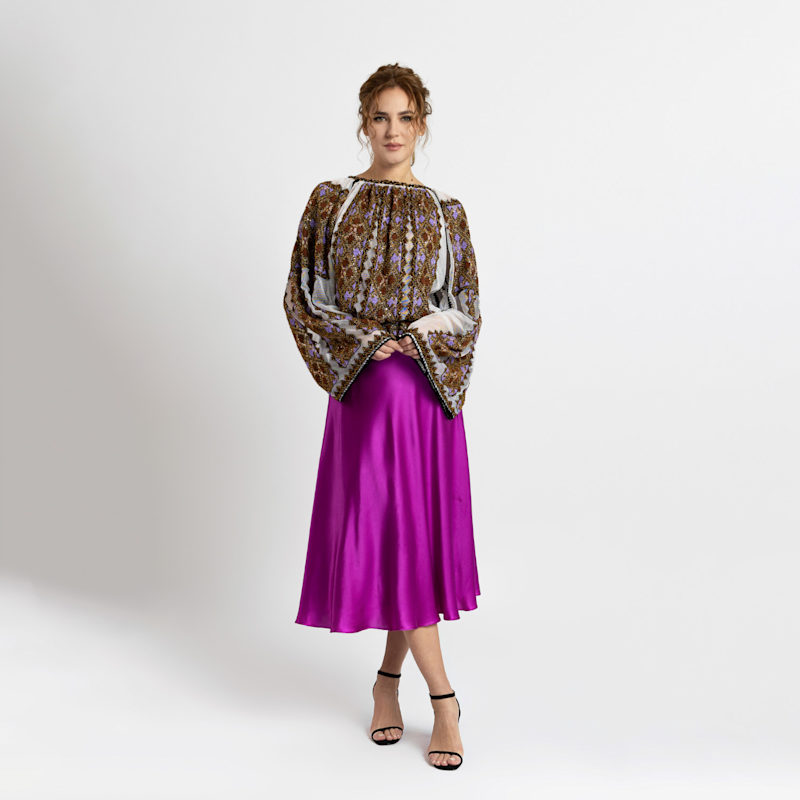 Thumbnail of Silk Midi Skirt In Raspbery Rose image