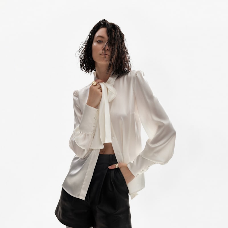 Thumbnail of Silk Pussy-Bow Shirt In Ivory image