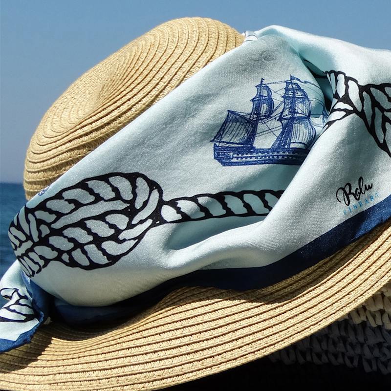 Thumbnail of Silk Scarf Nautical Chic Blue Color image