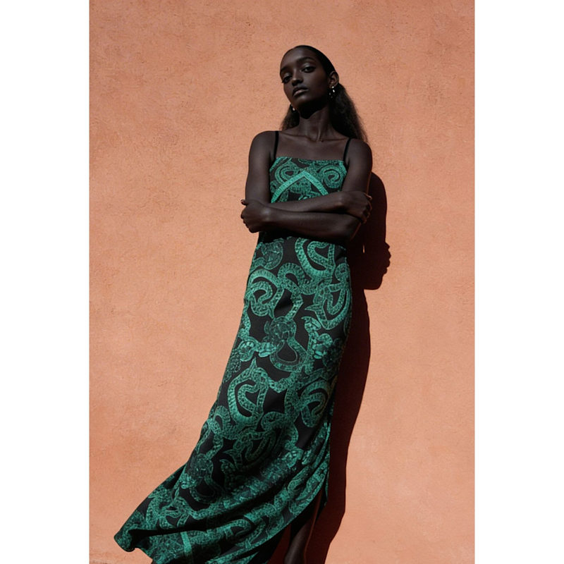Thumbnail of Silk Serpent Noir Dress - Maxi - Forest Green image
