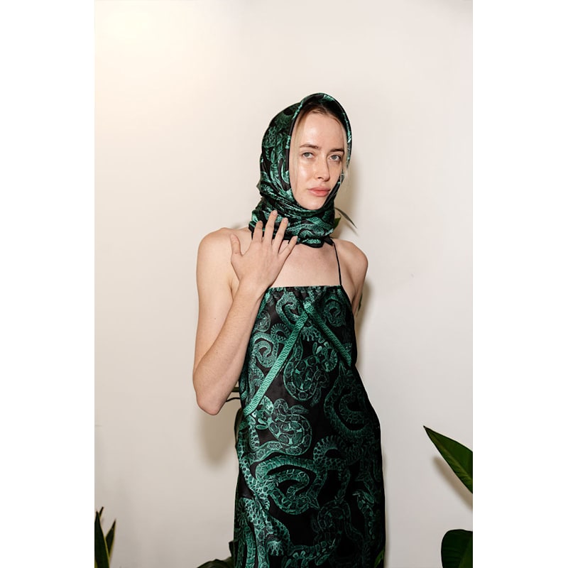 Thumbnail of Silk Serpent Noir Dress - Maxi - Forest Green image