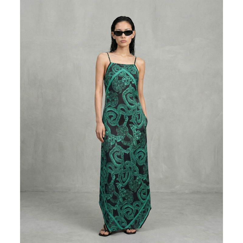 Thumbnail of Silk Serpent Noir Dress - Maxi - Forest Green image