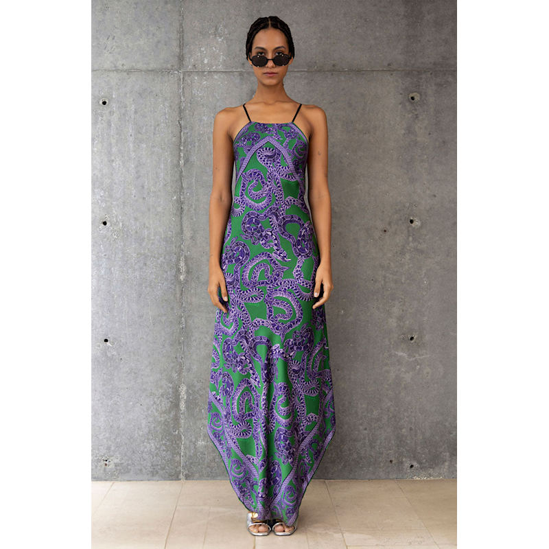 Monzlapur New York Silk Snake Print Maxi Dress - Purple/Green