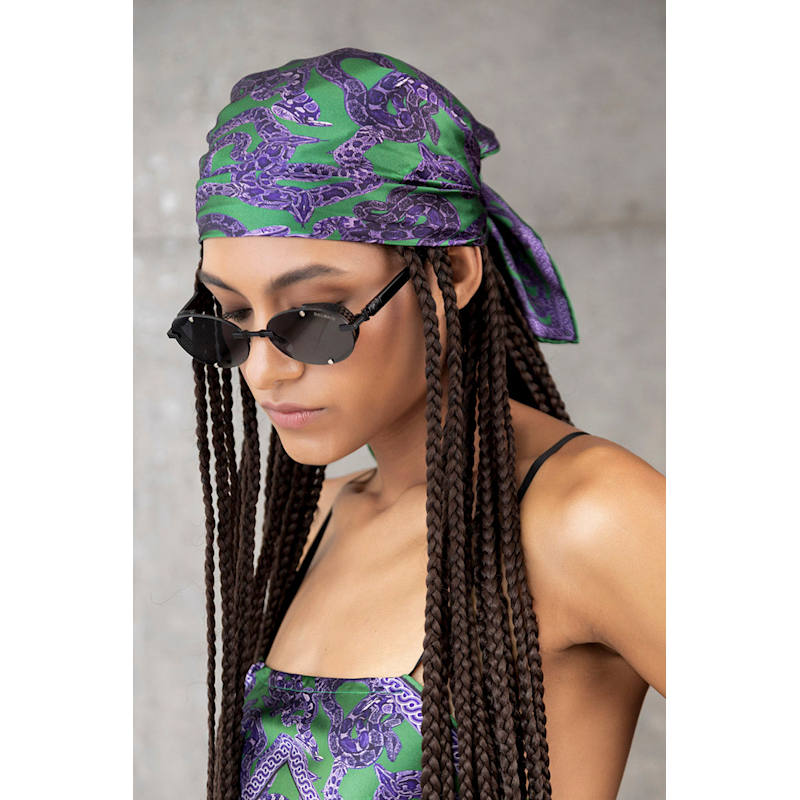 Small Silk Snake Scarf Purple X Jade Monzlapur New York Wolf