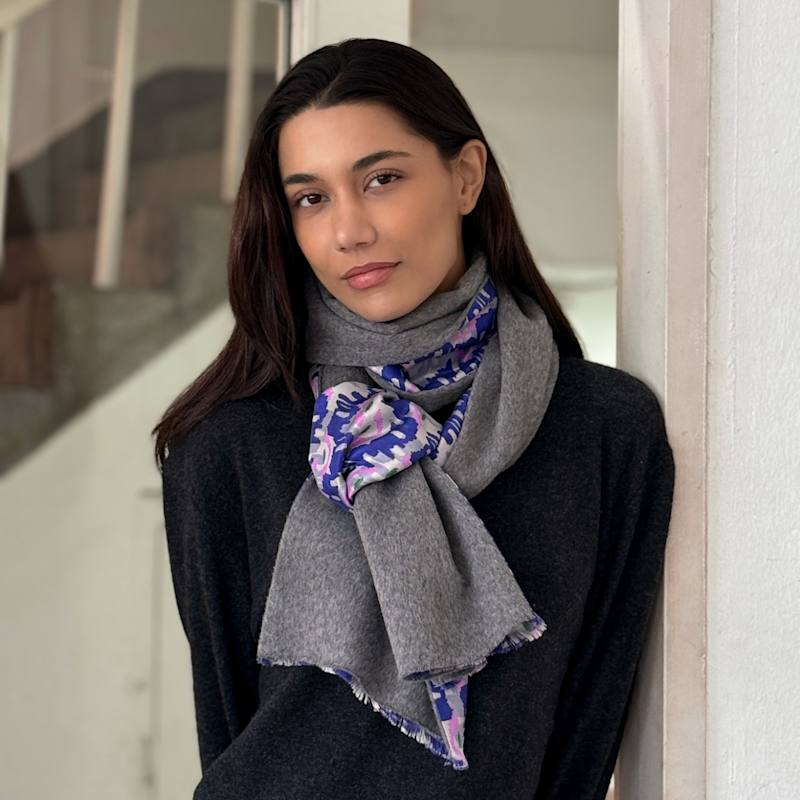 Thumbnail of Silk & Wool Cashmere Mix Reversible Scarf - Grey image