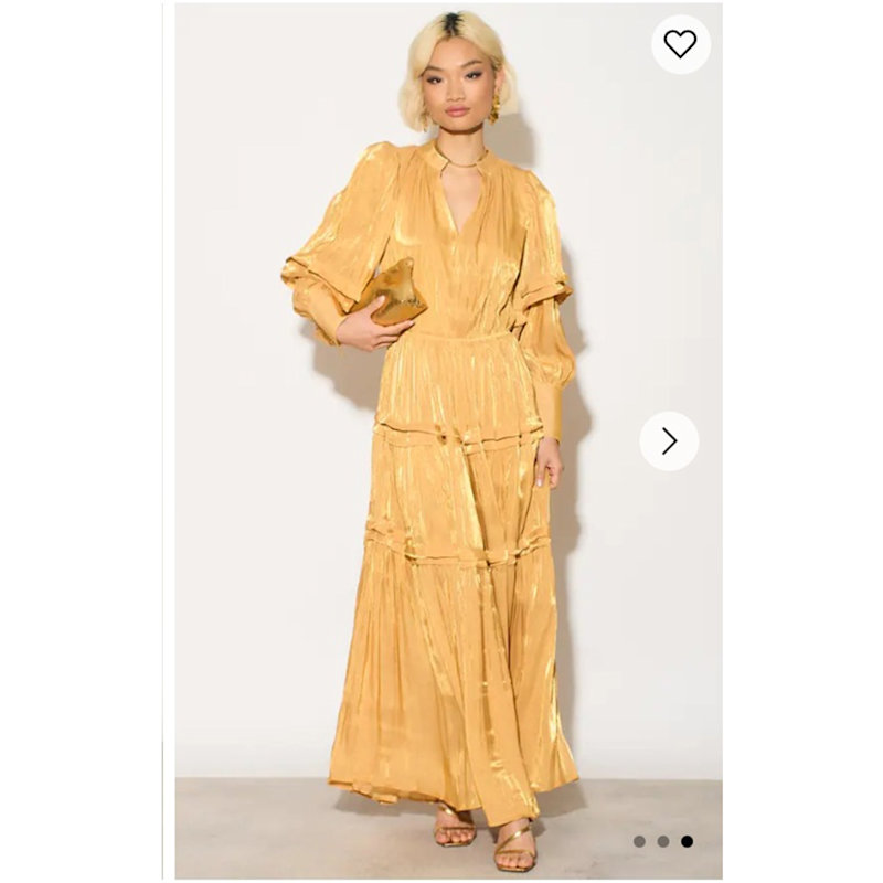 slim fit dress slacks Honey Couture ELLIE Gold Silky Cut Out Maxi Dress main image 0