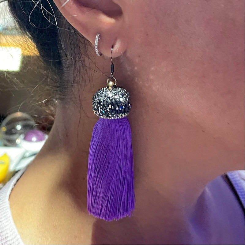 Thumbnail of Silky - Plum Tassel Faceted Crystal Earrings image