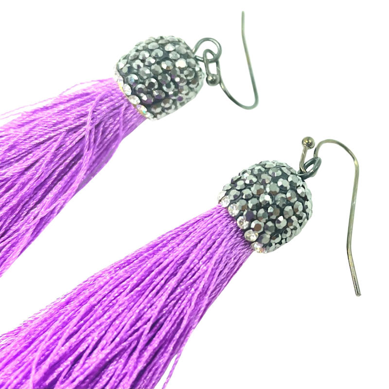 Thumbnail of Silky - Purple Tassel Faceted Crystal Earrings image