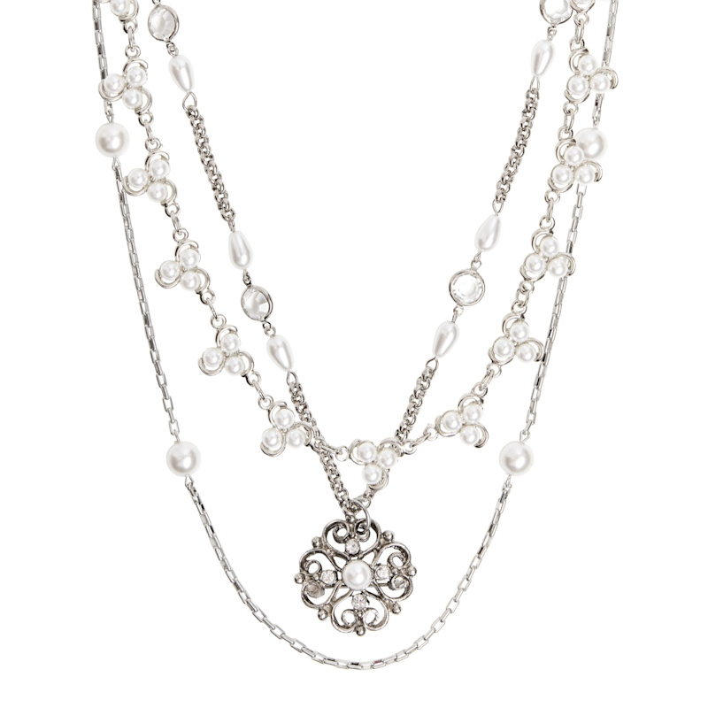 Thumbnail of Silver And Pearl Layered Statement Necklace image