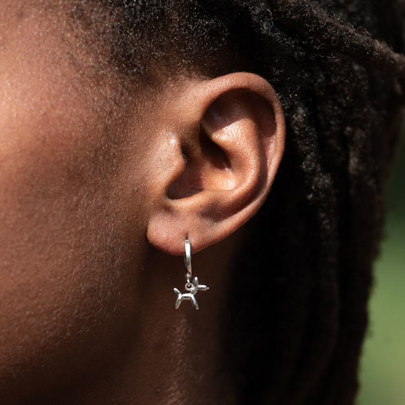 Thumbnail of Silver Balloon Dog Charm Hoop Earrings image