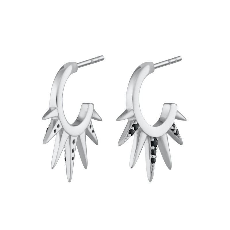 Thumbnail of Silver Black Sun Spike Hoop Earrings image