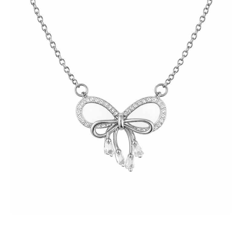 Thumbnail of Silver Bow Pendant Necklace With Crystal Pavé And Teardrop Drops image