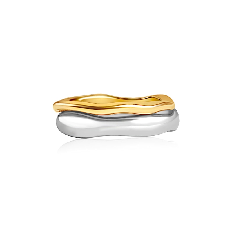 Thumbnail of Two Tone Double Stacked Wave Rings - Thick Silver image