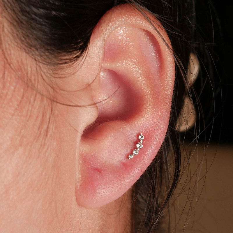Thumbnail of Silver Gemstone Crawler Stud Earrings image