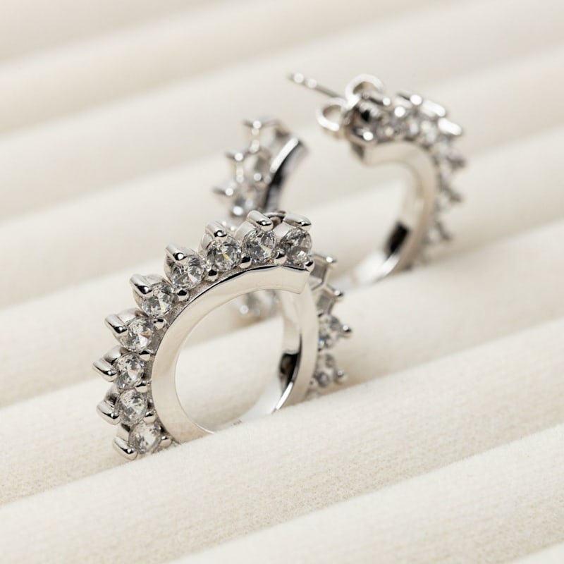 Thumbnail of Silver Gemstone Starburst Hoop Earrings image