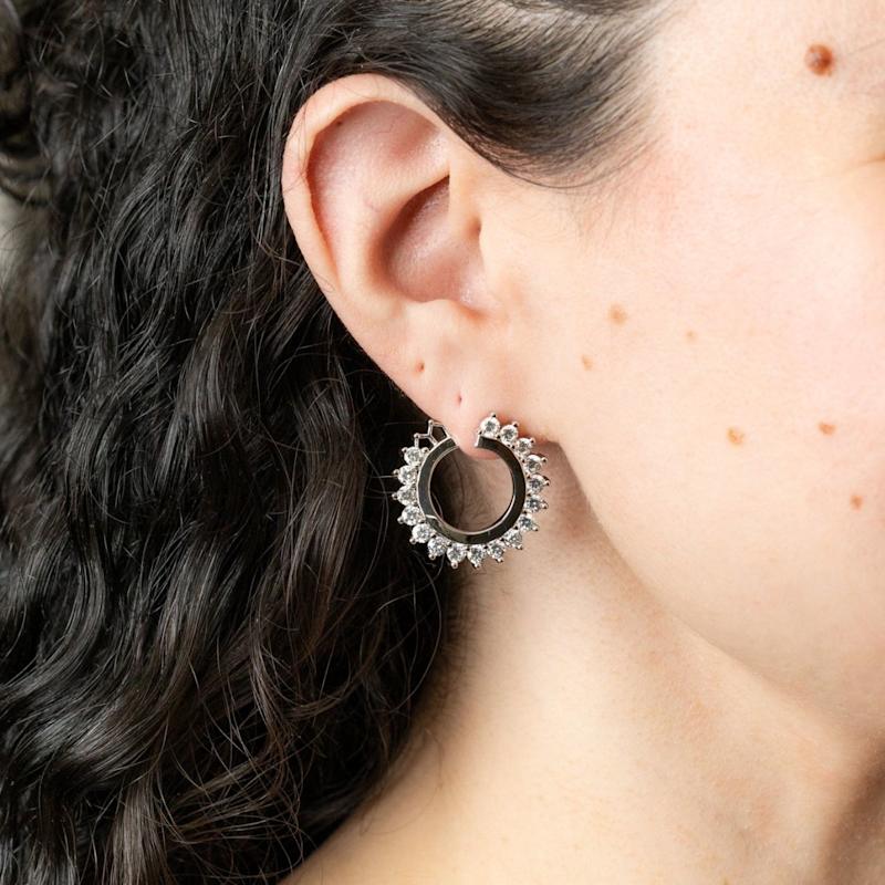 Thumbnail of Silver Gemstone Starburst Hoop Earrings image