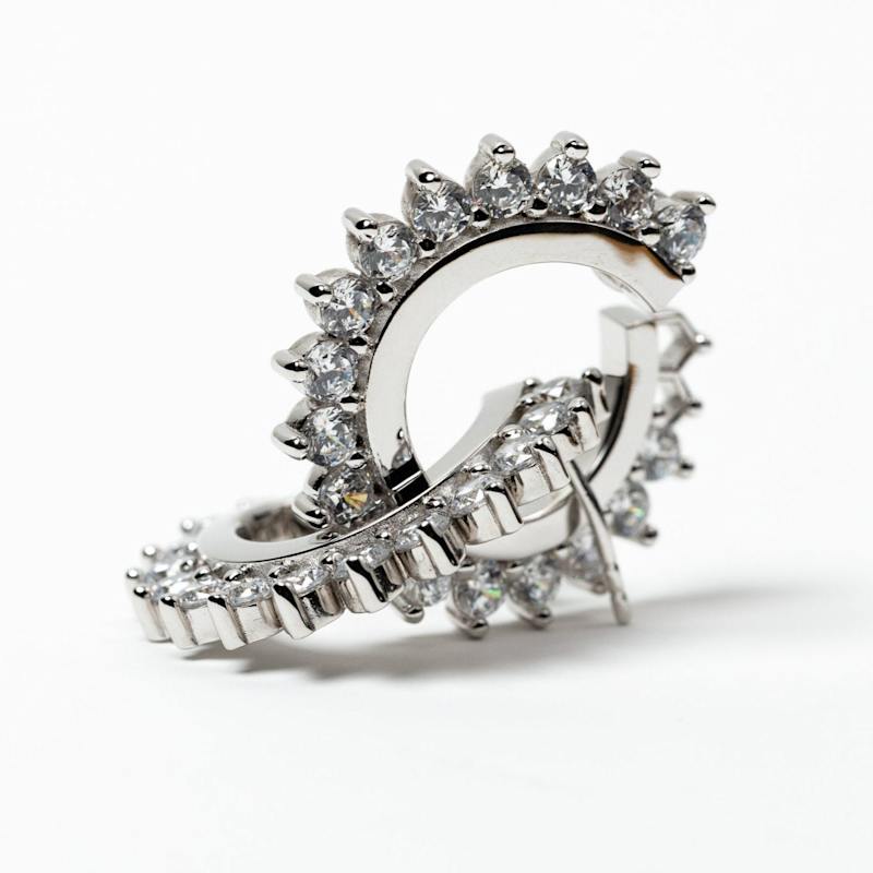 Thumbnail of Silver Gemstone Starburst Hoop Earrings image