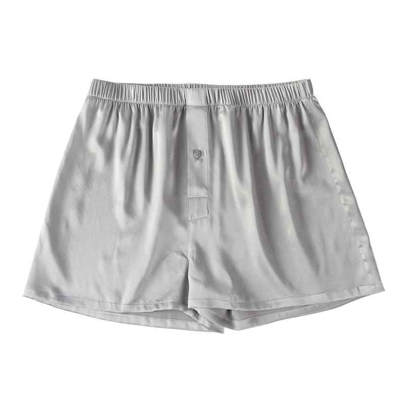 Silver Grey Pure Mulberry Silk Men's Boxers | Mid Rise With Button ...
