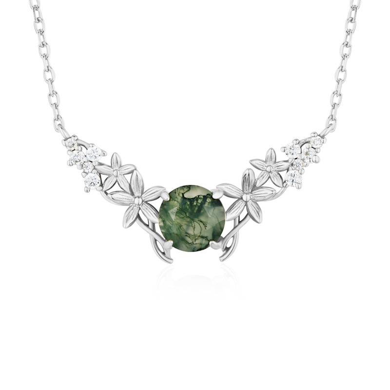 Thumbnail of Silver Leaf Moss Agate Necklace White Gold Vermeil image