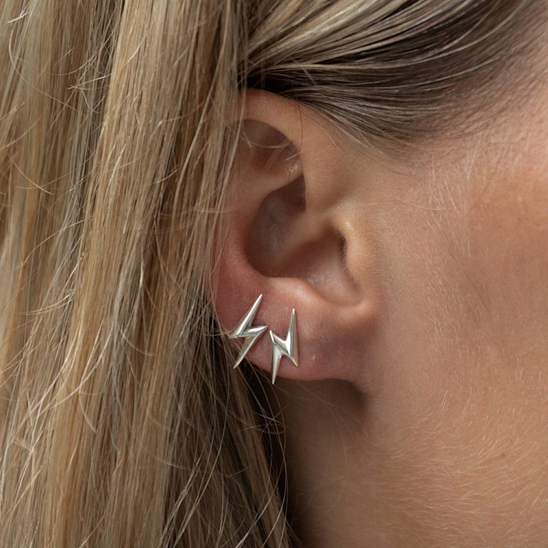 Thumbnail of Sterling Silver Lightning Bolt Stud Earrings image