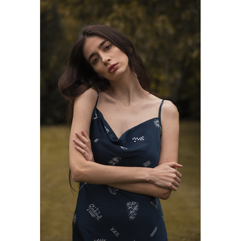 em & shi Silver Lining Slip Dress - Blue - L