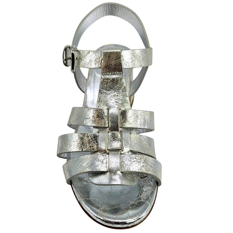 Thumbnail of Silver Metallic Leather Gladiator Heel Sandal image