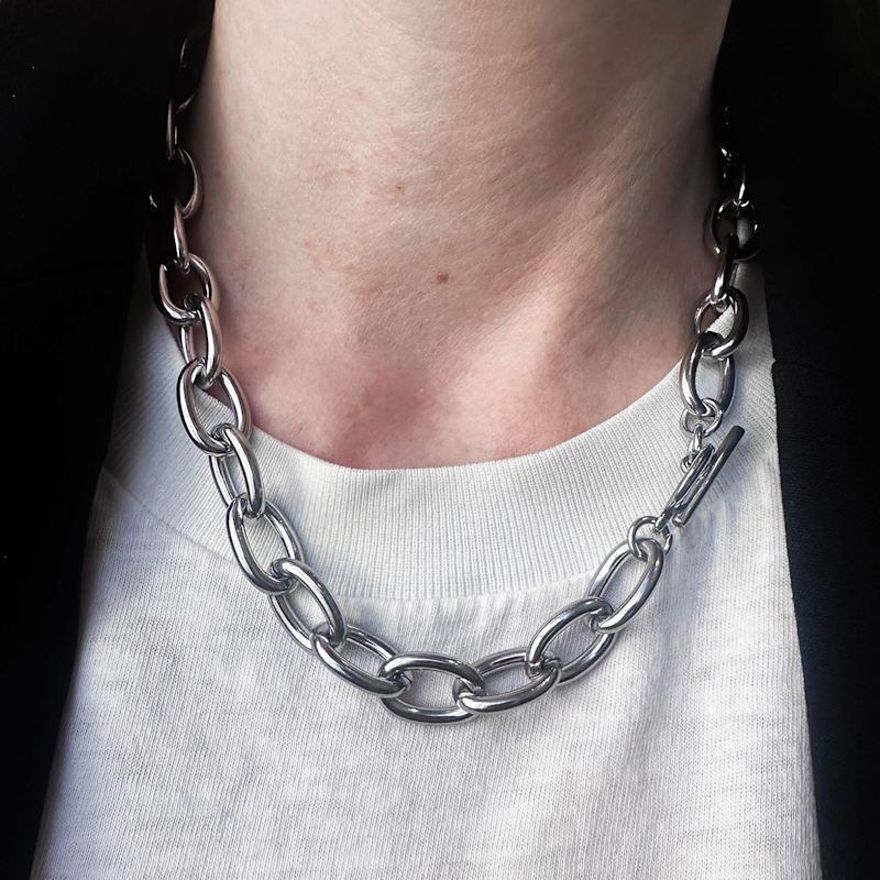 Thumbnail of Heart Charm Chunky Silver Necklace Set image