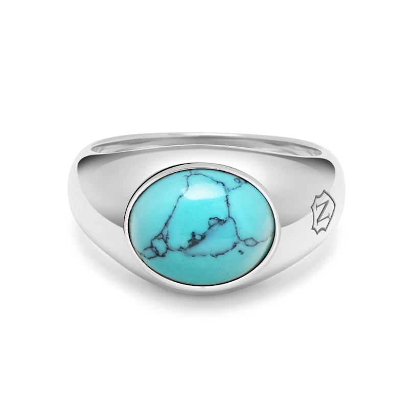 Thumbnail of Silver Oval Signet Ring With Turquoise Stone image