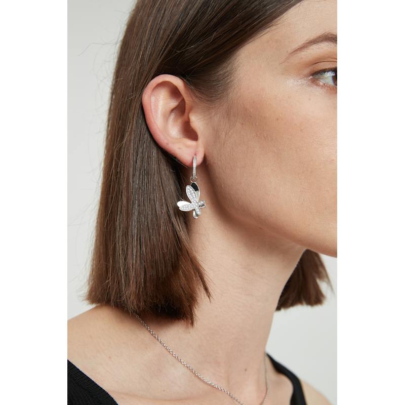 Thumbnail of Silver Pavé Diamond Butterfly Dangle Drop Hoop Earrings image