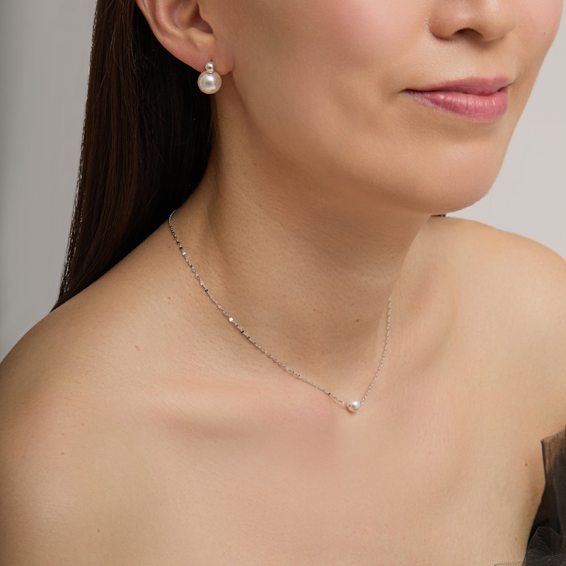 Thumbnail of Silver & Pearl Double Stud Earrings image