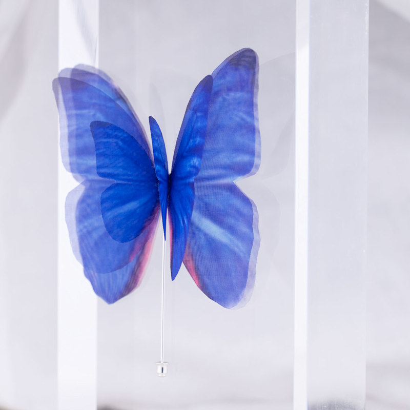 Thumbnail of Silver Pin Blue Silk Butterfly Brooch image