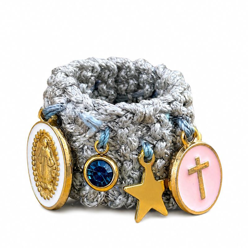 Thumbnail of Silver Ring Handknitted With Charms - Elastic image
