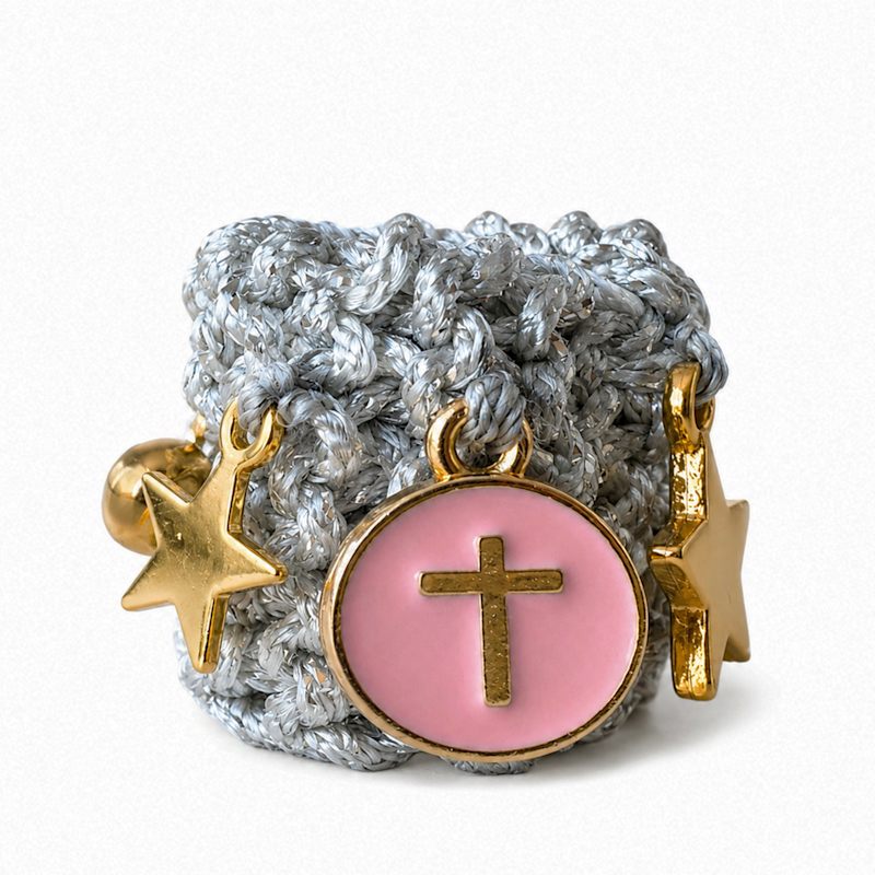 Thumbnail of Silver Ring Handknitted With Charms - Elastic image