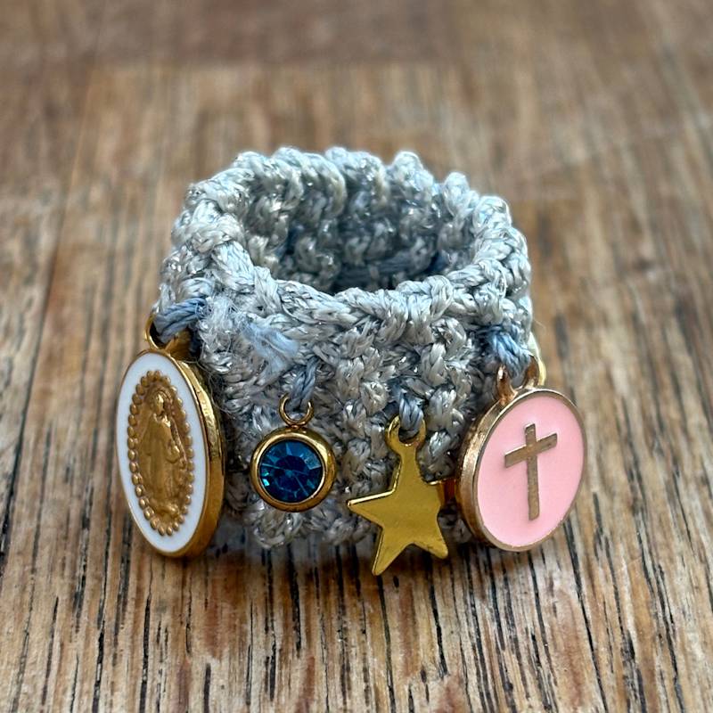 Thumbnail of Silver Ring Handknitted With Charms - Elastic image