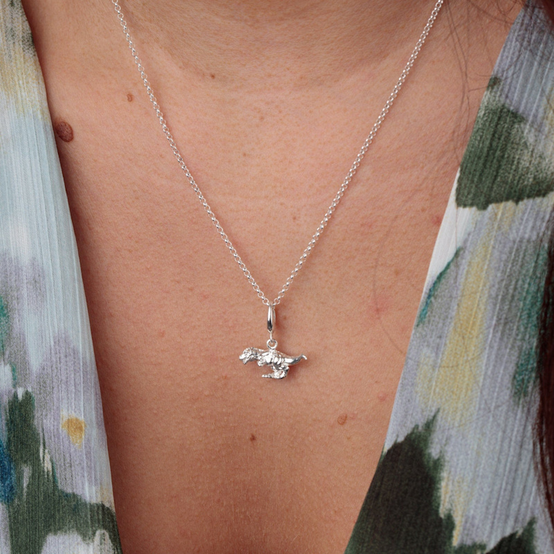 Thumbnail of Sterling Silver T-Rex Dinosaur Charm Necklace image