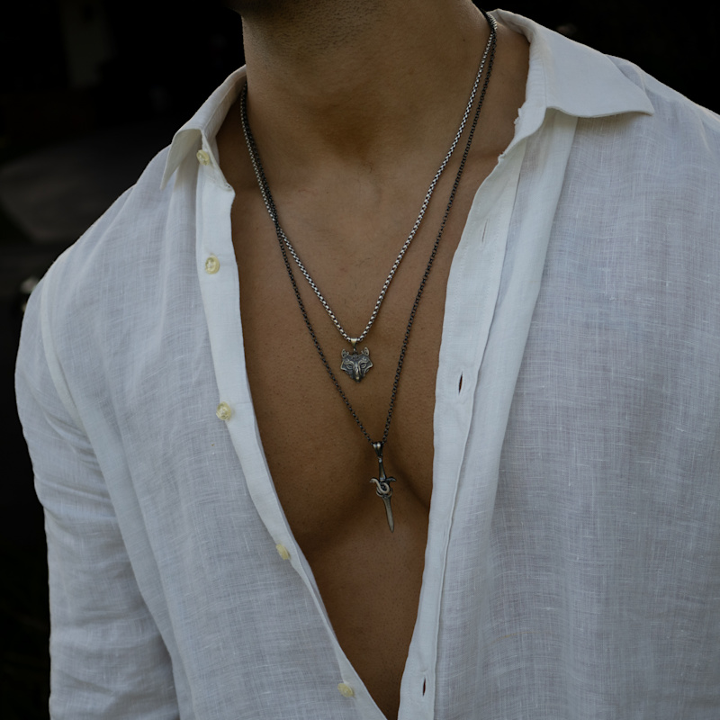Thumbnail of Silver Wolf Guardian Men’S Necklace - Silver image